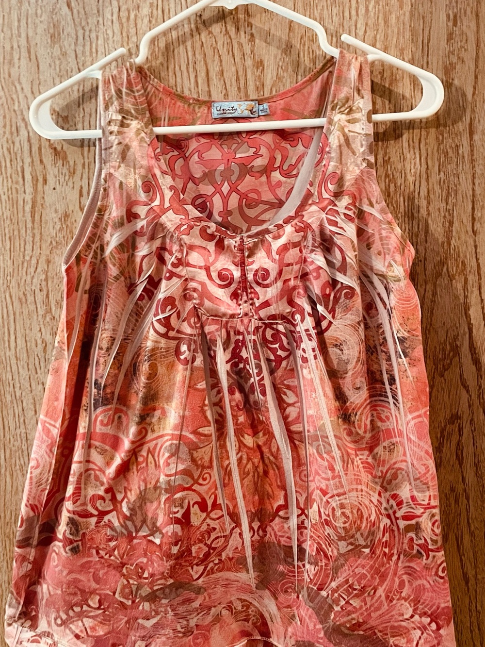 Unity World Wear Coral and Cream Printed Tank Top
